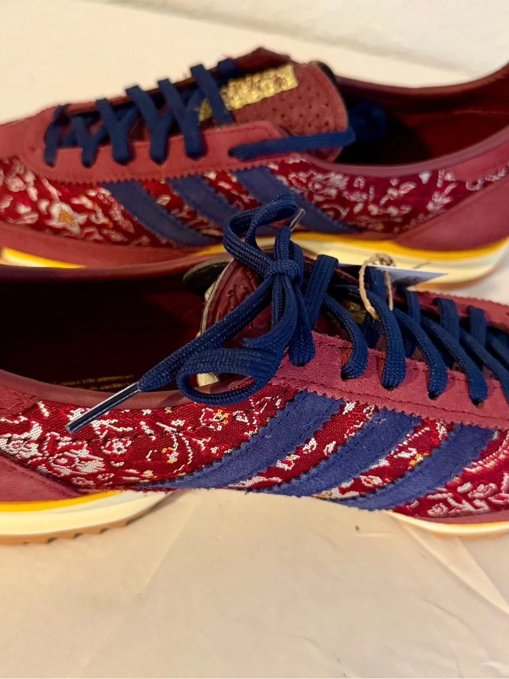 Women's Burgundy Floral Lace-Up Sneakers with Navy Accents - Picture 3 of 5